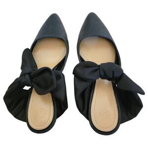 The Row Coco Black Mules Low Kitten Heels Tie Leather Pointed Lizard Satin 7 37